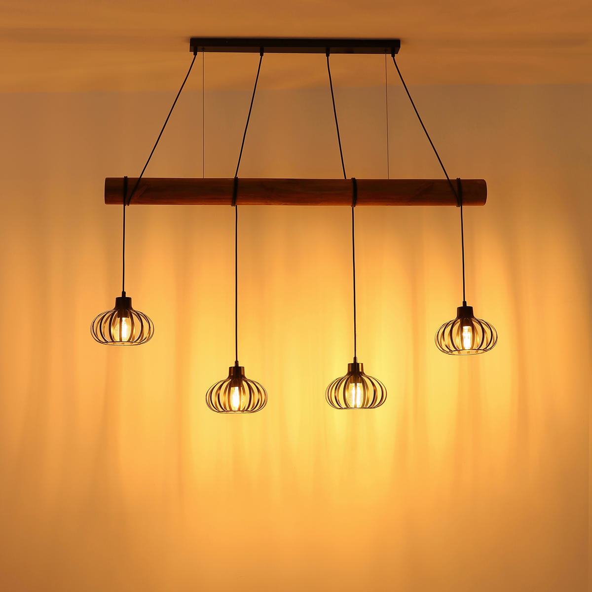 HÄNGELEUCHTE Caldwell 125/20/150 cm  - Schwarz/Braun, Natur, Holz/Kunststoff (125/20/150cm) - Globo