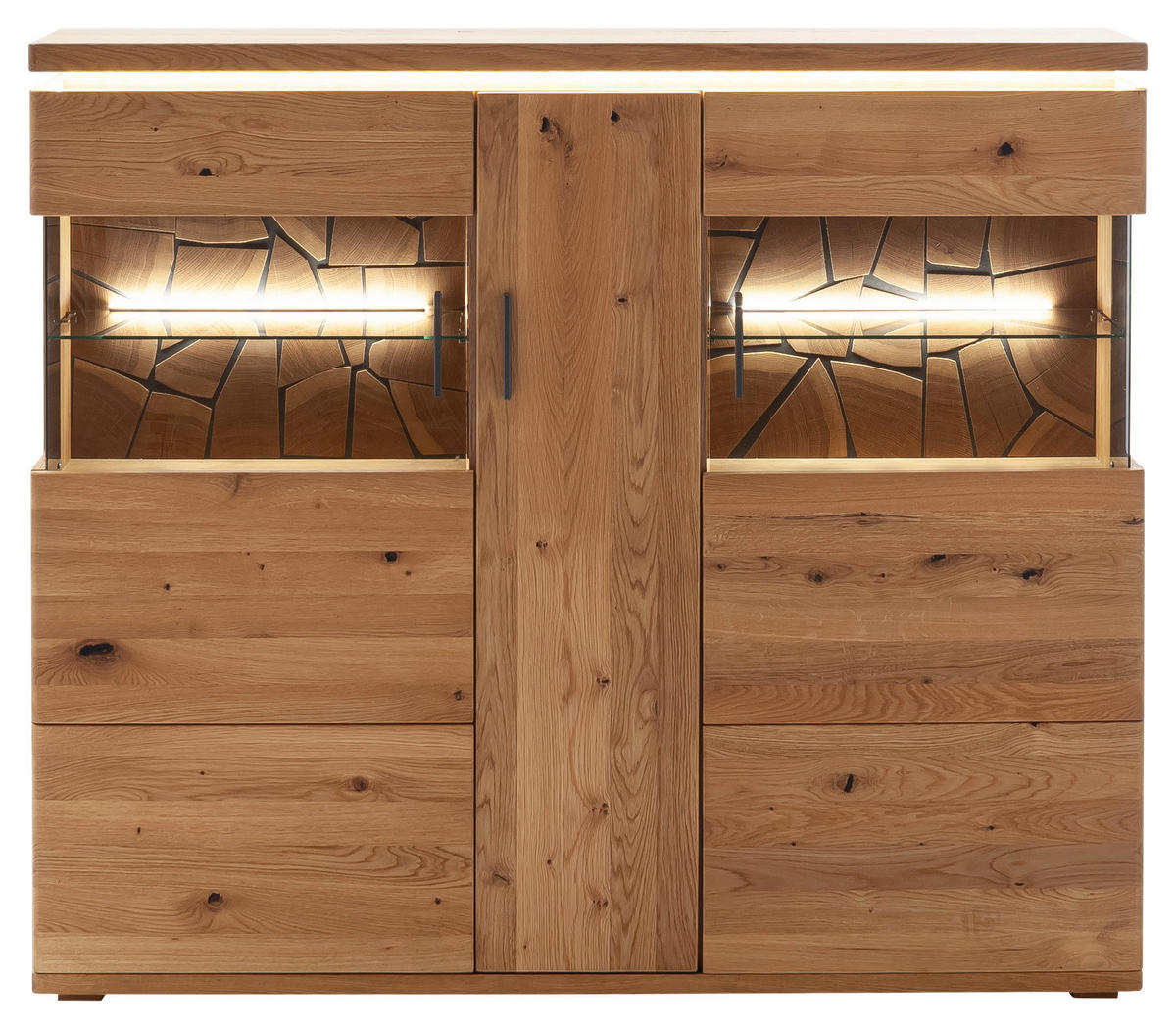 VYSOKÁ KOMODA, trámový dub, šedá, barvy dubu, 150/128/37 cm - šedá/barvy dubu, Natur, kov/dřevo (150/128/37cm) - Linea Natura