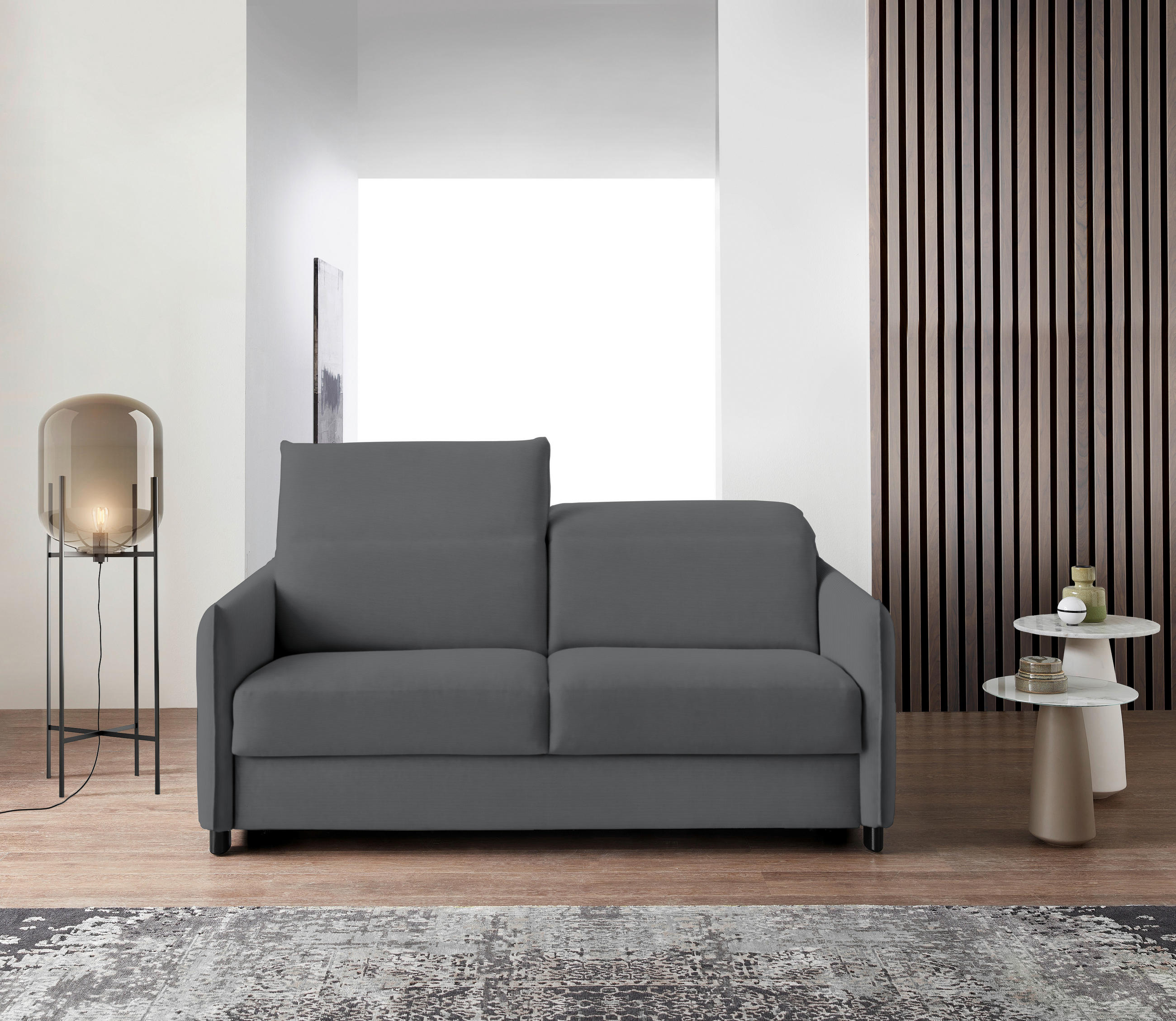 SCHLAFSOFA in Cord, Velours Dunkelgrau  - Dunkelgrau/Schwarz, KONVENTIONELL, Textil/Metall (188/84-105/100cm) - Bali
