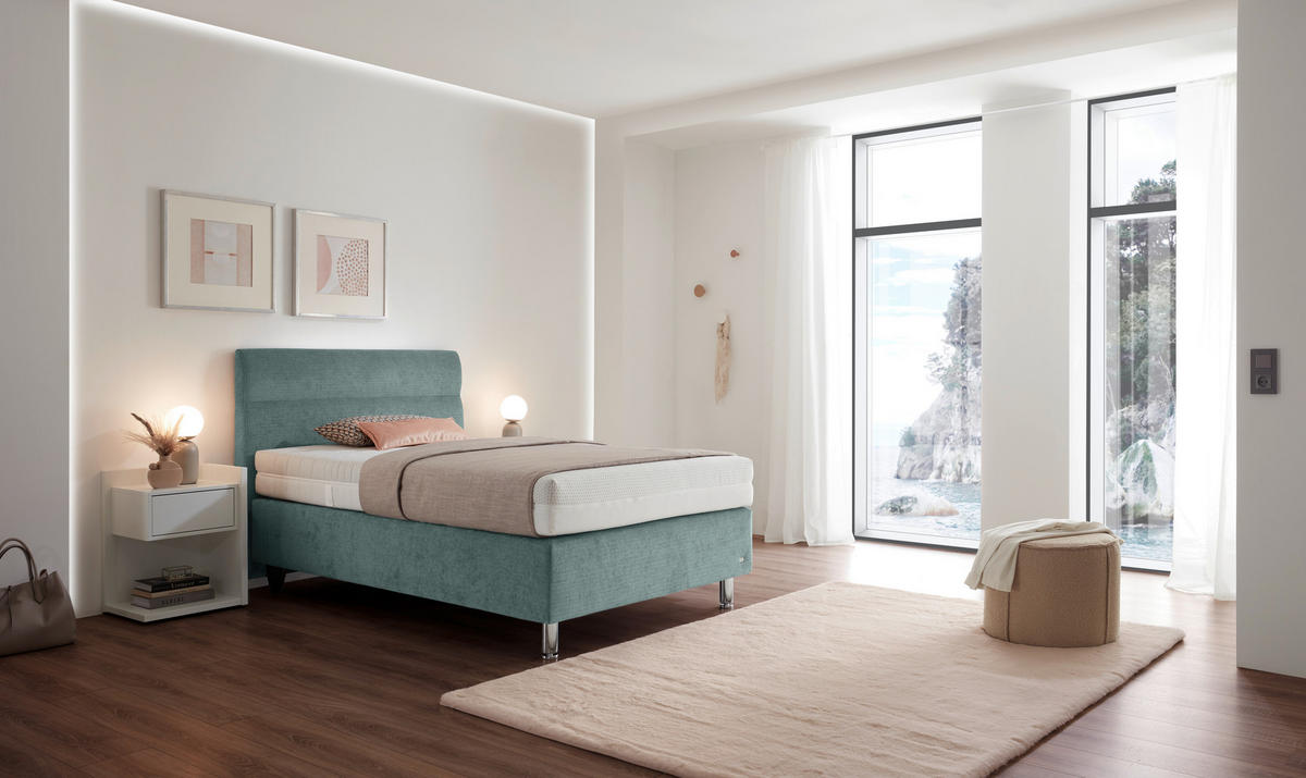 BOXSPRINGBETT 120/200 cm,  in Petrol, H3 = fest  - Petrol/Schwarz, Design, Textil (120/200cm) - RUF Betten