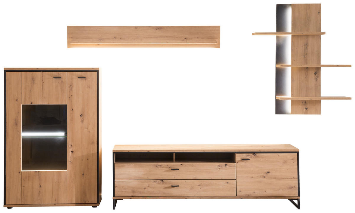 OBÝVACÍ STĚNA antracitová, barvy dubu - barvy dubu/antracitová, Design, kov/kompozitní dřevo (337/210/50cm) - Livetastic