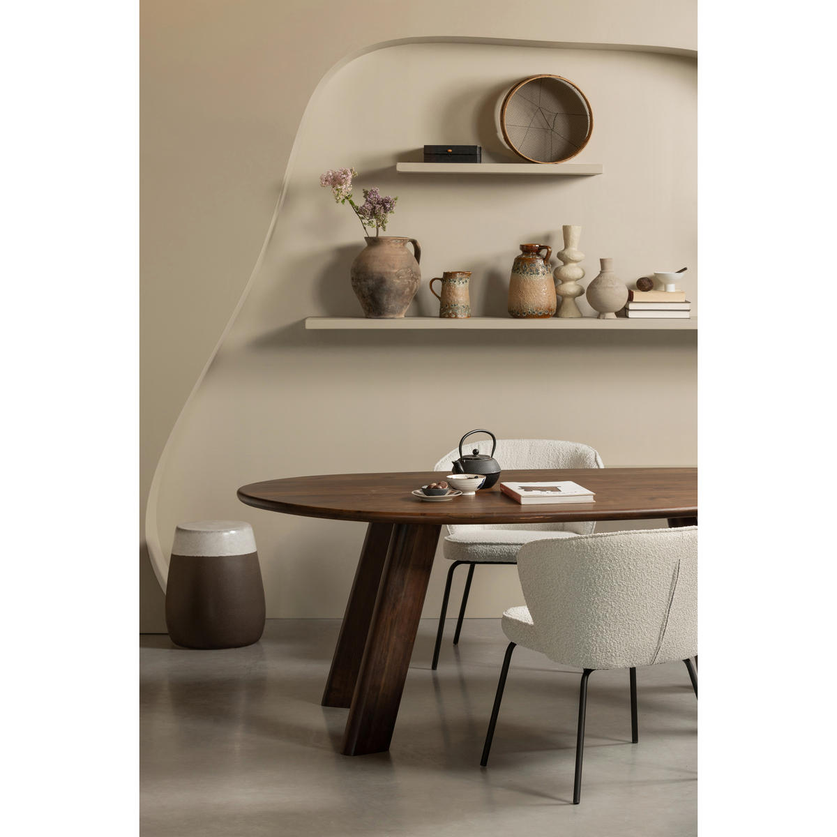 ARMLEHNSTUHL-SET 2 Stück stapelbar, Bezug abnehmbar Bouclé  - Schwarz/Naturfarben, Design, Textil/Metall (60/77/59cm) - Livetastic