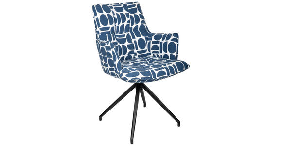 ARMLEHNSTUHL  Sitzfläche 360° drehbar, automatische Rückholfunktion Jacquard  - Blau/Schwarz, Design, Textil/Metall (59/89,5/63cm) - Novel