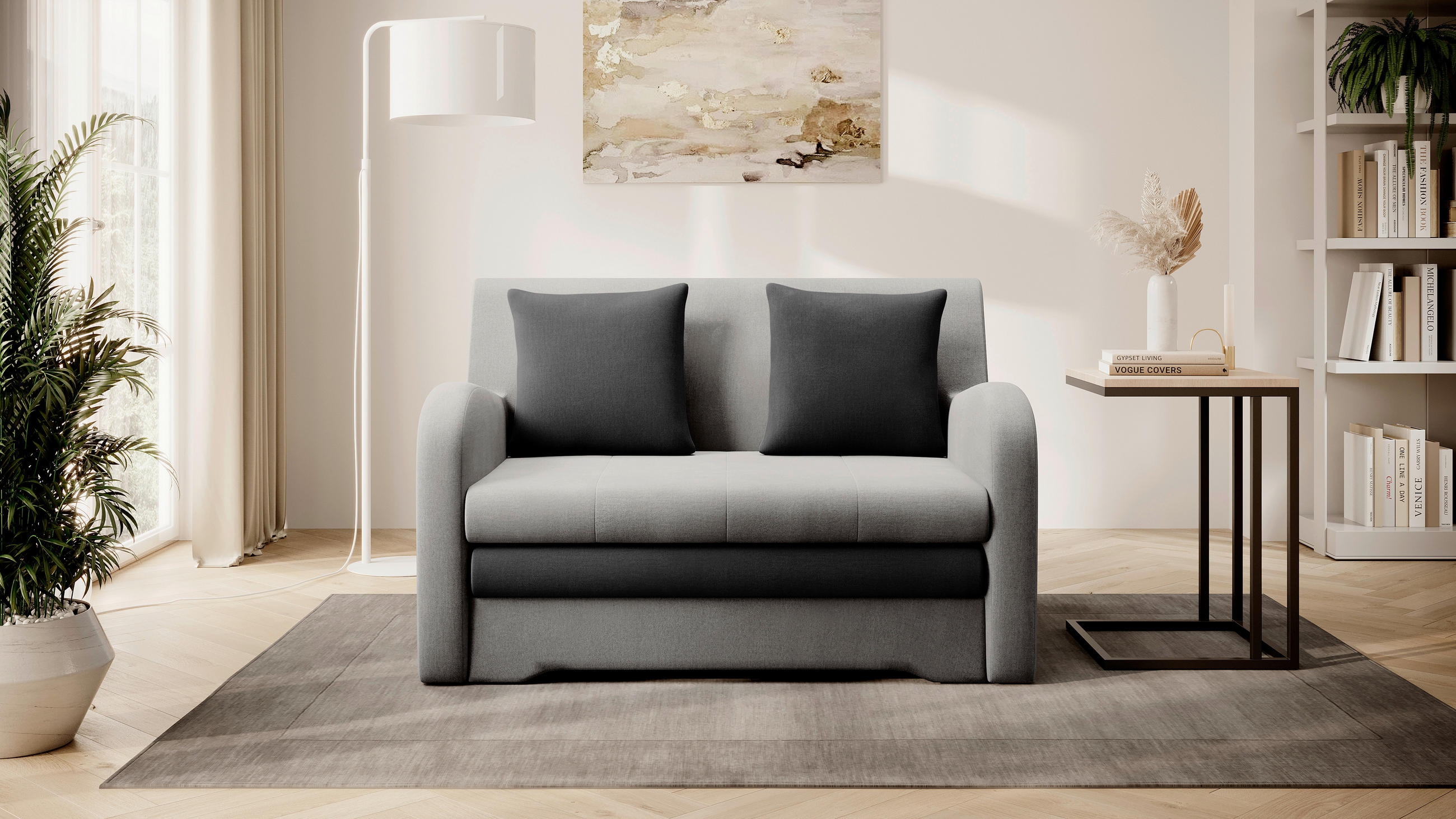 SCHLAFSOFA Samt Anthrazit, Hellgrau  - Anthrazit/Hellgrau, Design, Kunststoff/Textil (130/85/103cm) - P & B