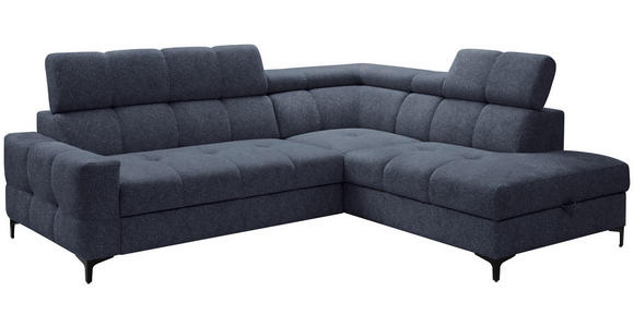 ECKSOFA in Struktur Dunkelblau  - Schwarz/Dunkelblau, MODERN, Textil/Metall (254/212cm) - Carryhome