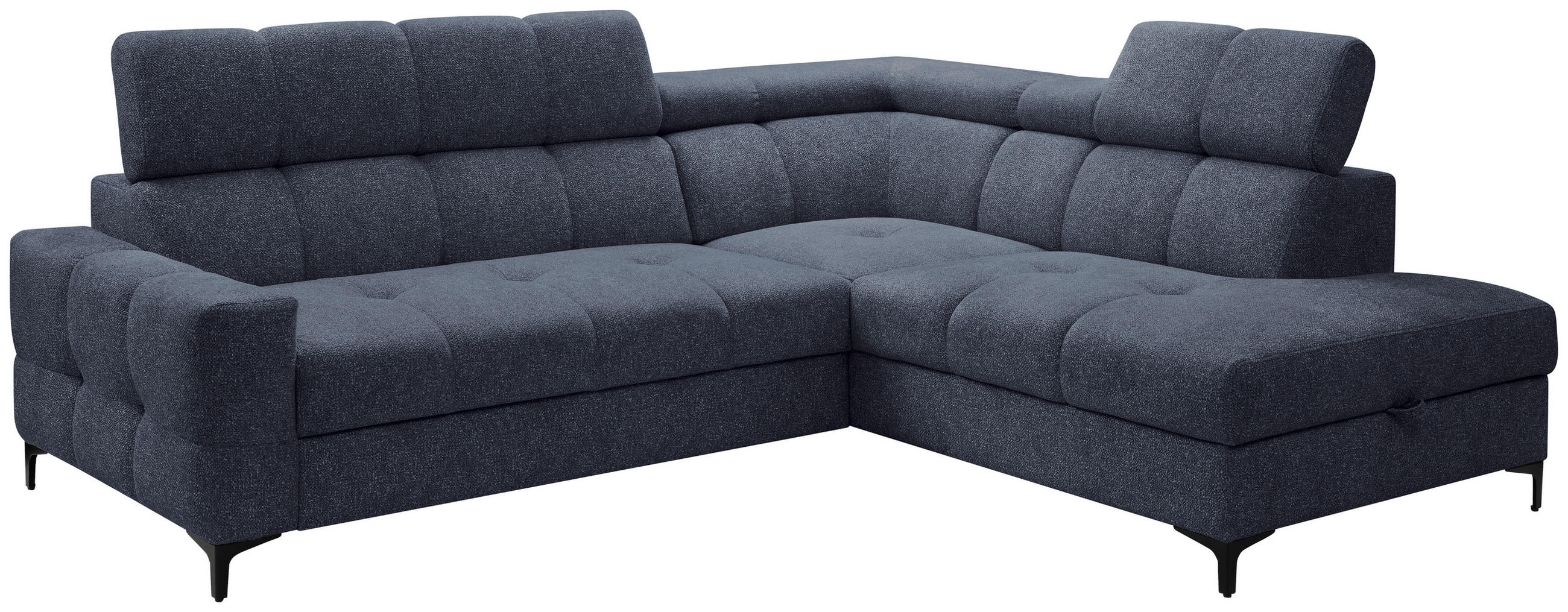 ECKSOFA in Struktur Dunkelblau  254/212 cm  - Schwarz/Dunkelblau, MODERN, Textil/Metall (254/212cm) - Carryhome
