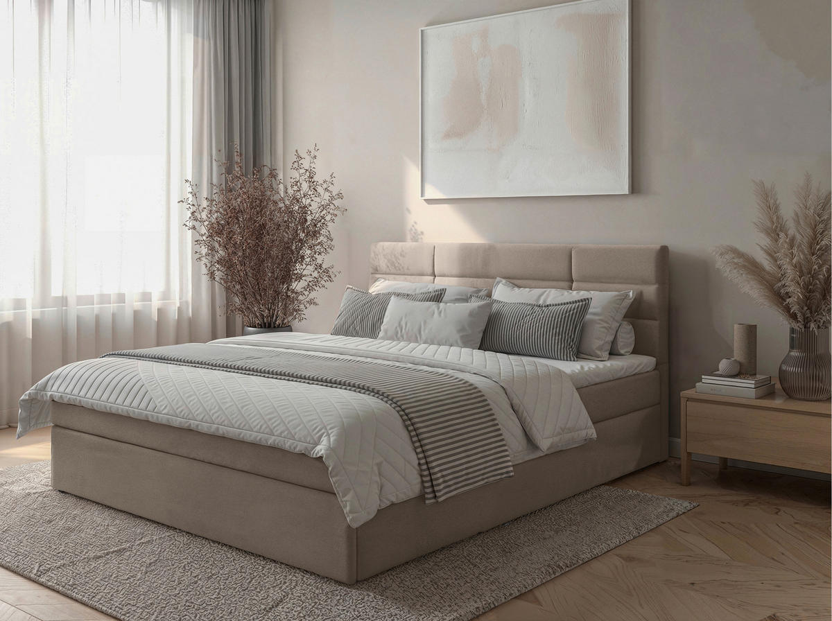 BOXBETT 180/200 cm  Beige  - Beige/Schwarz, Konventionell, Holz/Kunststoff (180/200cm) - Carryhome