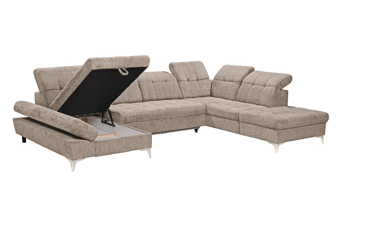 WOHNLANDSCHAFT Mikrovelours Beige  - Kaschmir/Beige, Modern, Kunststoff/Textil (169/348/245cm) - MID.YOU