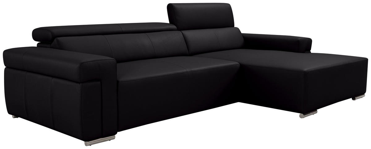 ECKSOFA inkl. Funktion DUA Schwarz Echtleder  - Chromfarben/Schwarz, Design, Leder/Metall (293/170cm) - Novel