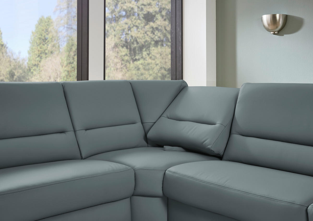 ECKSOFA  in Echtleder Blaugrau  249/290 cm  - Blaugrau/Schwarz, KONVENTIONELL, Leder/Metall (249/290cm) - Beldomo Premium