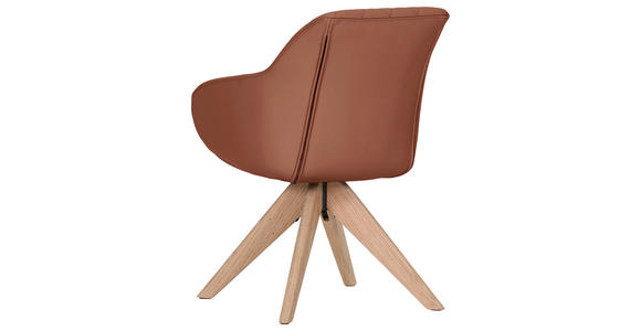 ARMLEHNSTUHL  Typenauswahl, Sitzfläche 360° drehbar, automatische Rückholfunktion  Echtleder  - Cognac/Naturfarben, Design, Leder/Holz (60/83/65cm) - Landscape