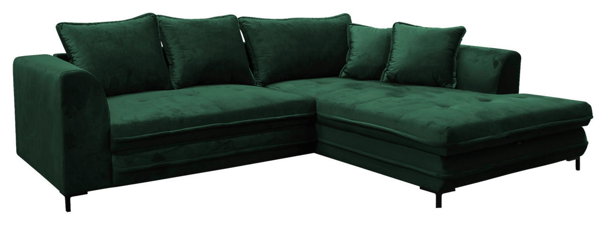 ECKSCHLAFSOFA  mit Armteil rechts, Rücken echt Velours Grün  - Schwarz/Grün, Design, Textil/Metall (277/187cm) - Livetastic