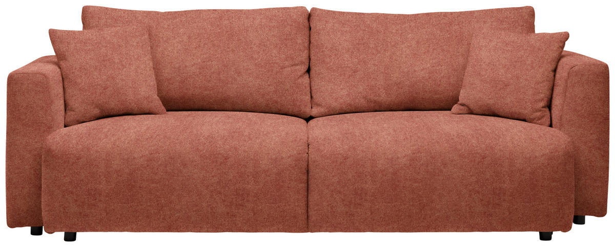 SCHLAFSOFA  mit Stoffauswahl, Schlafen auf Sitzhöhe, Rücken echt Velours Rostfarben  - Rostfarben/Schwarz, Design, Kunststoff/Textil (250/92/105cm) - Carryhome
