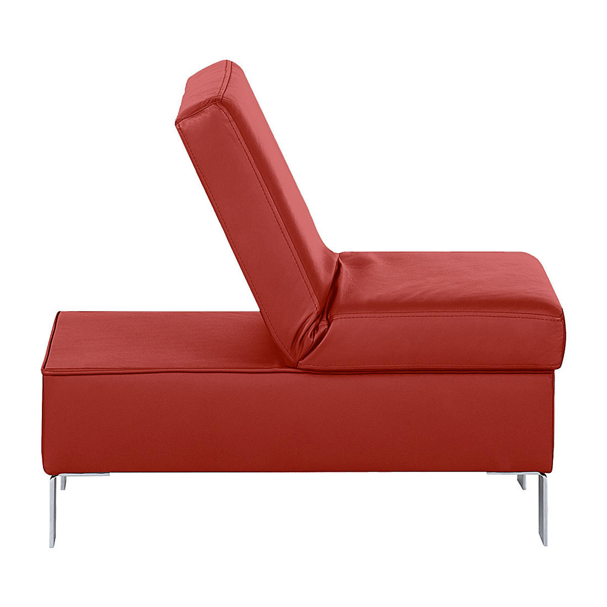 HOCKER in Leder Rot  - Chromfarben/Rot, Design, Leder/Metall (91/44/57cm) - Livetastic