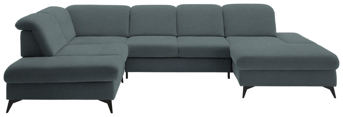 WOHNLANDSCHAFT Chenille Blau  - Blau/Schwarz, Design, Textil/Metall (255/364/198cm) - Beldomo Style