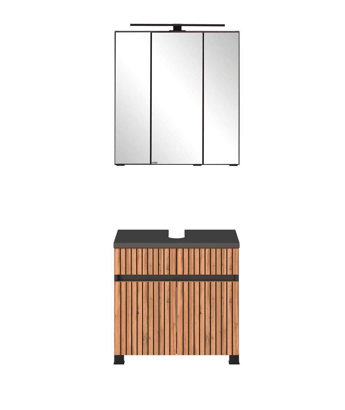 BADEZIMMER 2-teilig  in 60 cm  - Eiche Wotan/Graphitfarben, KONVENTIONELL, Glas/Holzwerkstoff (60cm) - Xora