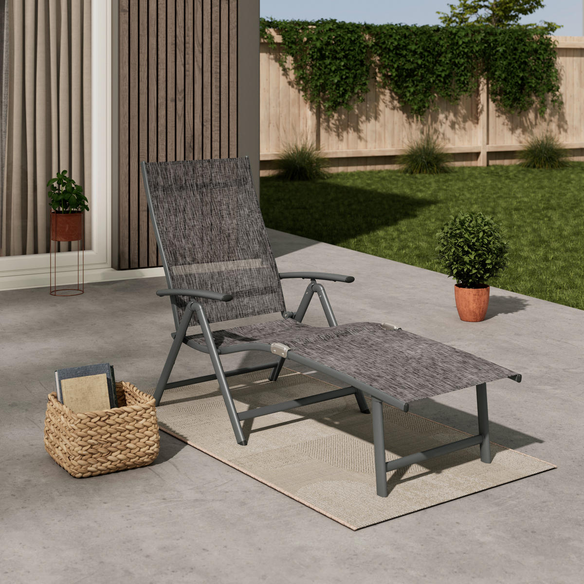 GARTENLIEGE 61/94/180 cm  - Anthrazit/Grau, Basics, Textil/Metall (61/94/180cm) - Ambia Garden