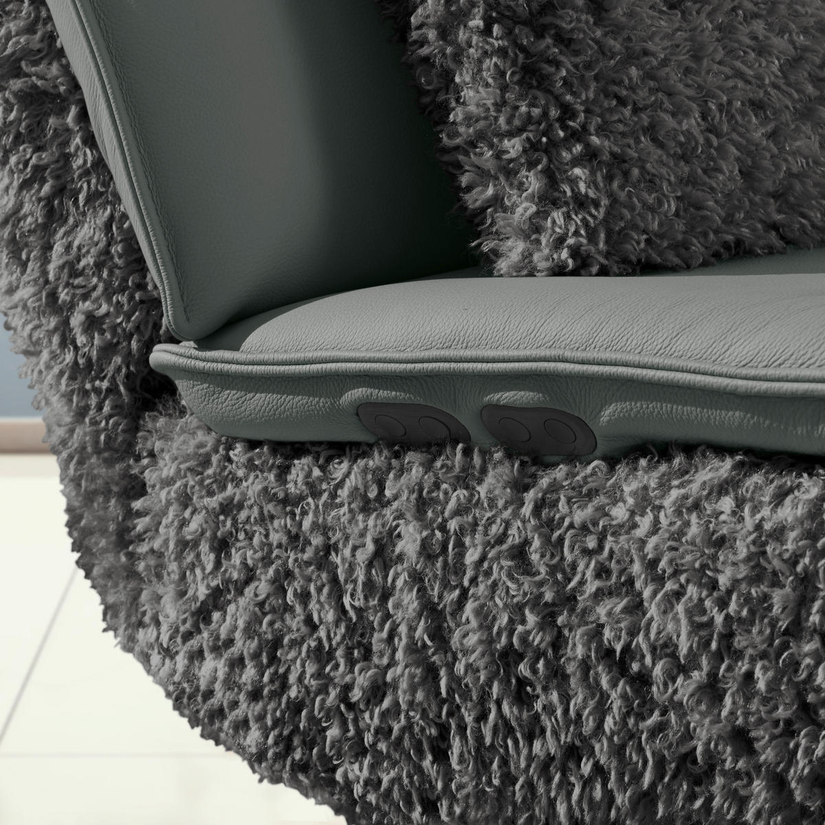 2-SITZER-SOFA Hochflor Echtleder Anthrazit, Grau  - Anthrazit/Schwarz, Design, Leder/Holz (240/65/104cm) - Koinor