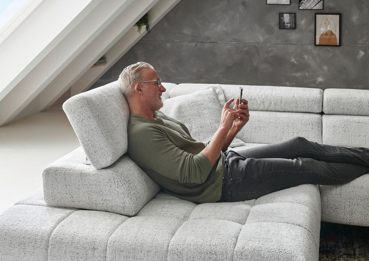 ECKSOFA in Chenille Grauweiss  - Schwarz/Grauweiss, Design, Textil/Metall (323/222cm) - Beldomo Style