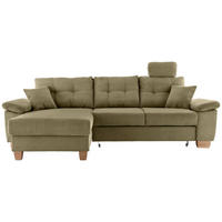 ECKSOFA Olivgrün Cord Schlaffunktion, Sitztiefenverstellung, Kopfstütze, Bettkasten, Liegefläche im Originalstoff  - Naturfarben/Olivgrün, MODERN, Holz/Textil (176/270cm) - Livetastic