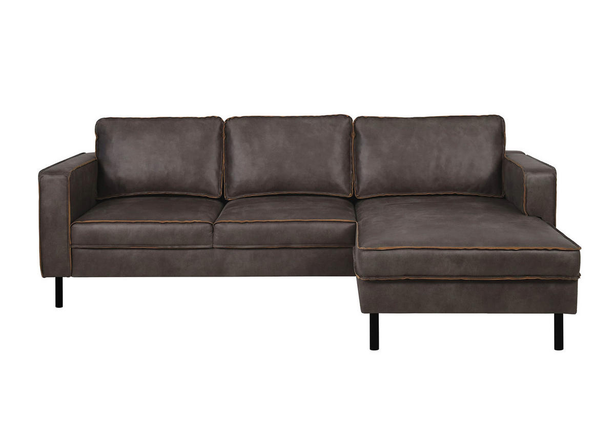 ECKSOFA WATKINS Dunkelgrau Echtleder Lederlook, Mikrofaser  - Dunkelgrau/Schwarz, MODERN, Leder/Textil (232/161cm) - Trendmanufaktur