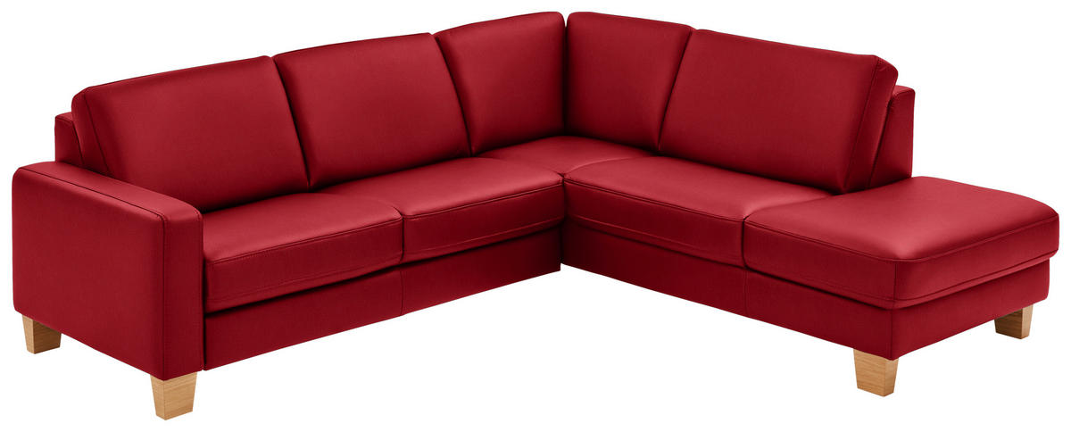 ECKSOFA in Echtleder Rot  - Eiche Bianco/Rot, Konventionell, Leder/Holz (257/235cm) - Valdera