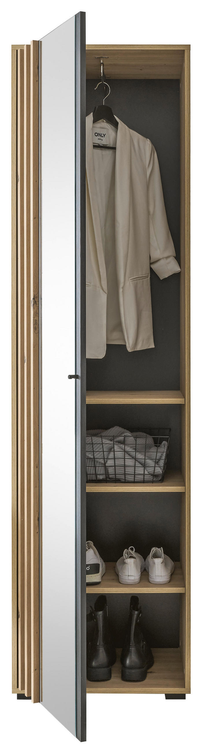 GARDEROBENSCHRANK Volano  in 57/195/38 cm  - Schwarz/Eiche Artisan, Design, Glas/Holzwerkstoff (57/195/38cm)