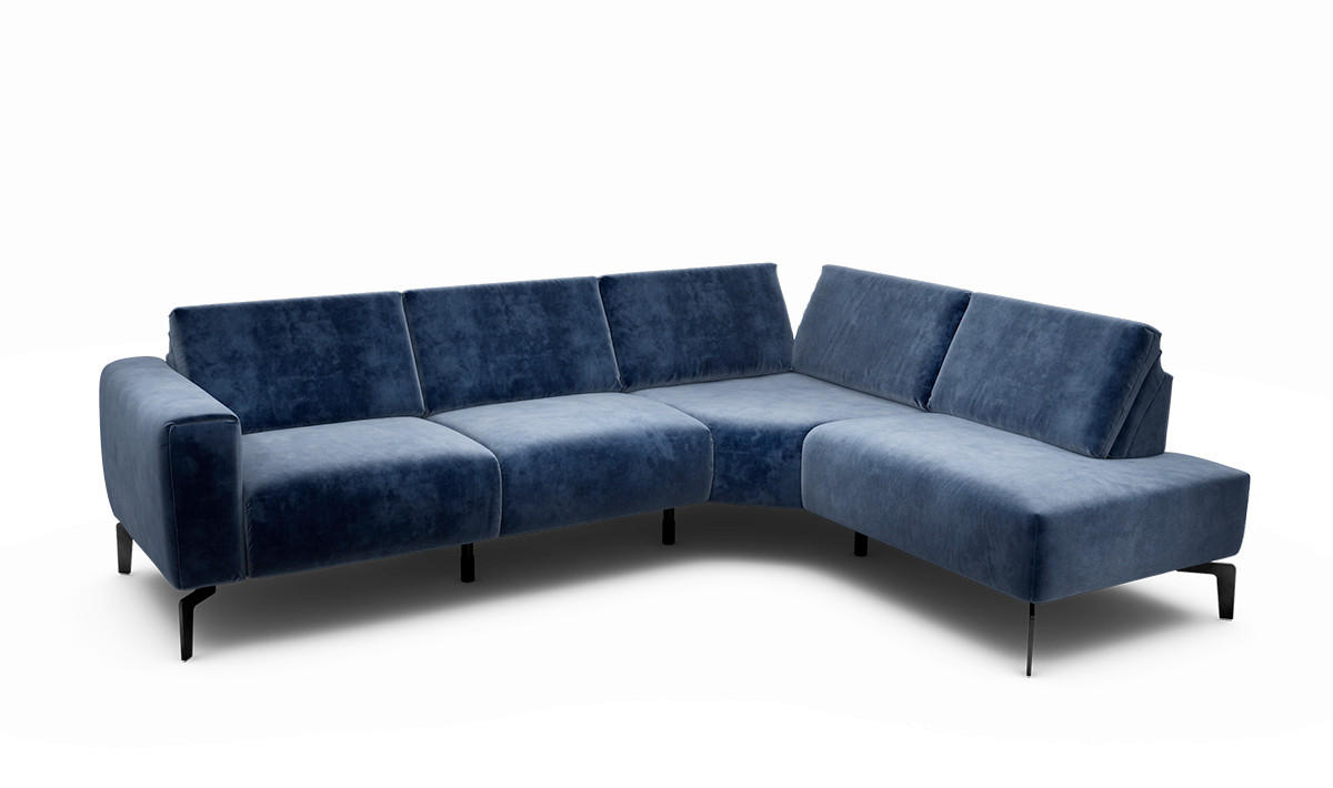 ECKSOFA in Samt Dunkelblau  256/193 cm  - Schwarz/Dunkelblau, Design, Textil/Metall (256/193cm) - SENSOO