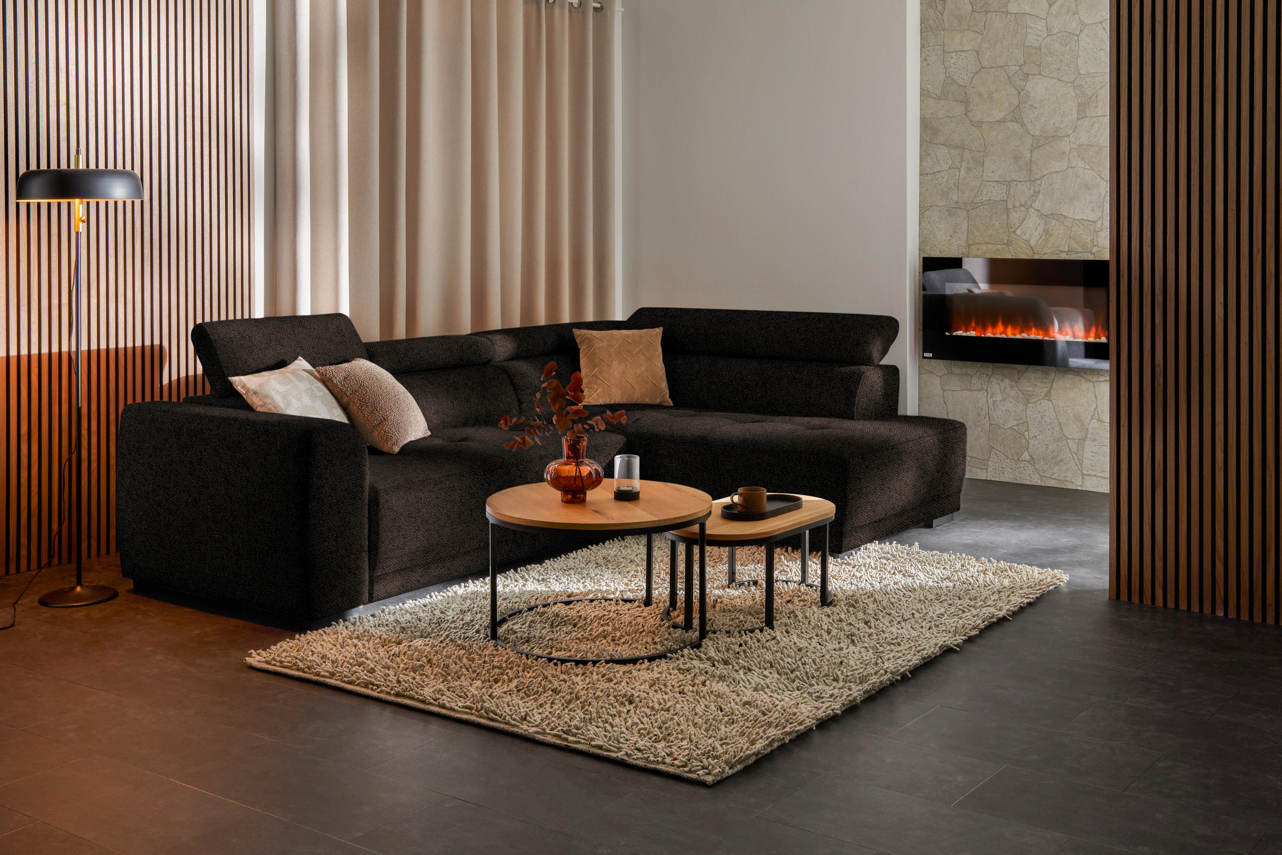 ECKSOFA in Struktur Dunkelbraun  - Dunkelbraun/Schwarz, Design, Kunststoff/Textil (284/205cm) - MID.YOU