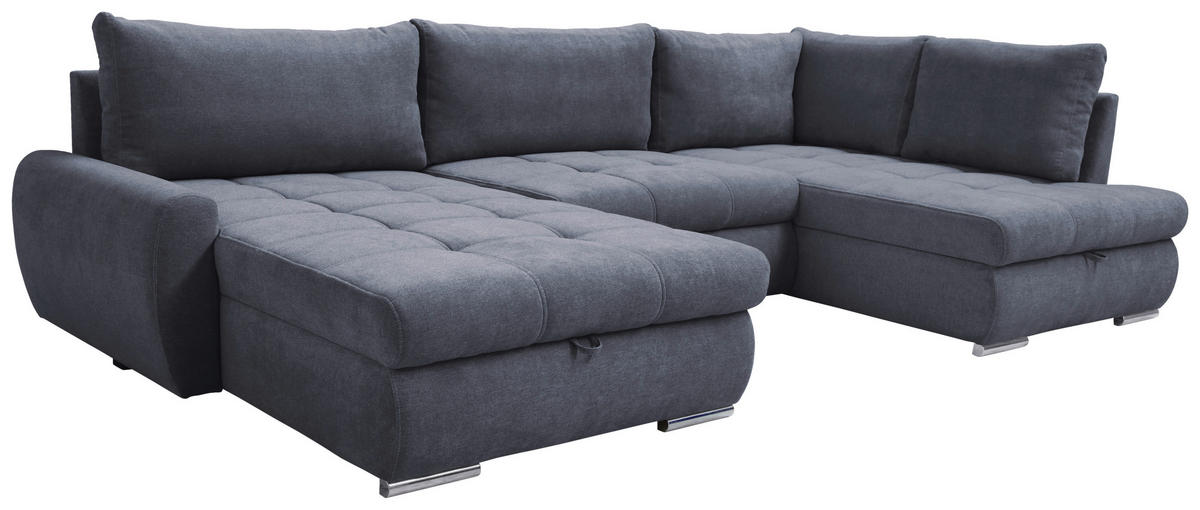 ECKSOFA in Velours Grau  - Chromfarben/Grau, Design, Kunststoff/Textil (174/322/173cm) - Livetastic