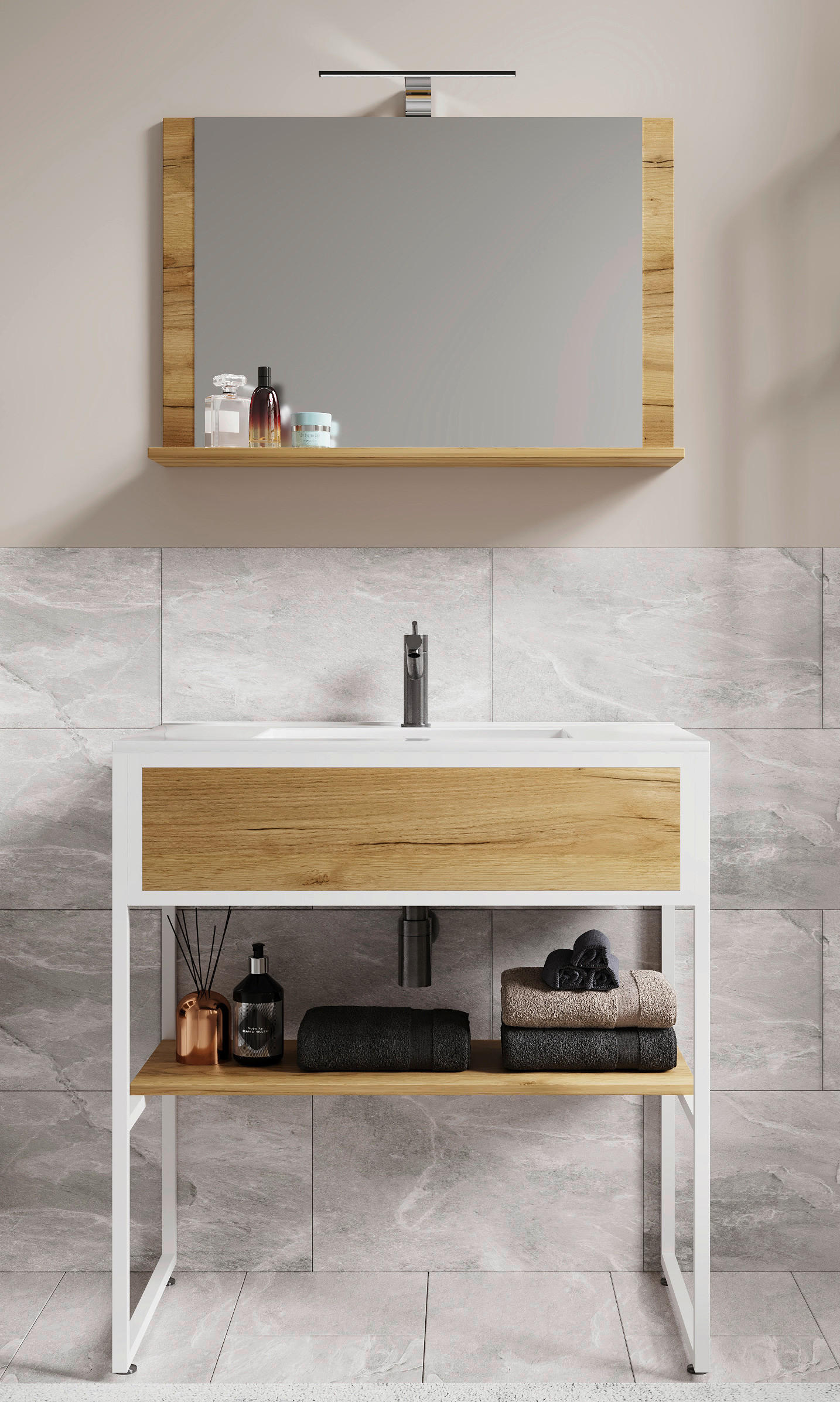 BADEZIMMER 3-teilig in 80 cm - Honigeiche/Weiss, Modern, Glas/Keramik (80cm) - MID.YOU