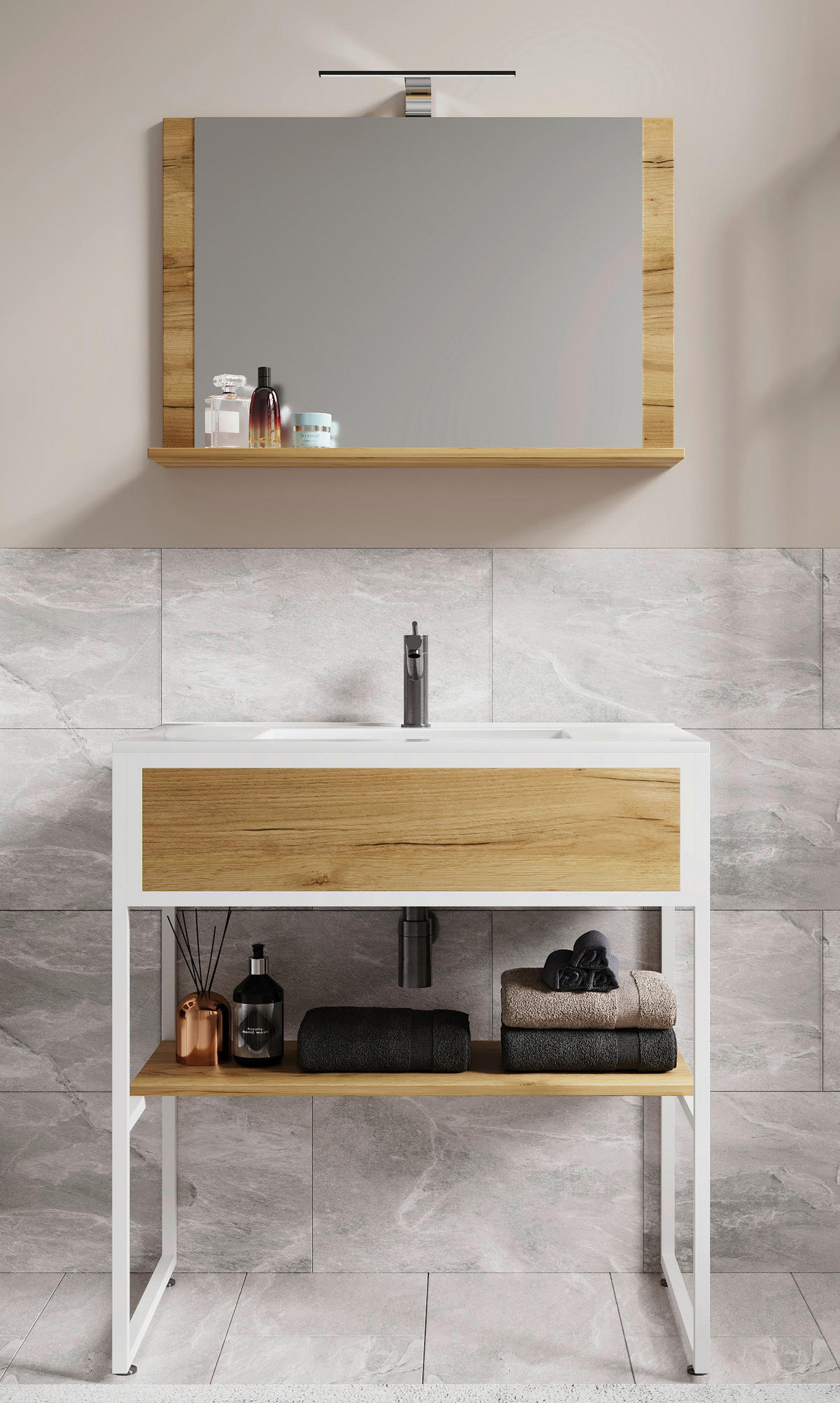 BADEZIMMER 3-teilig  in 80 cm  - Honigeiche/Weiss, Modern, Glas/Keramik (80cm) - MID.YOU