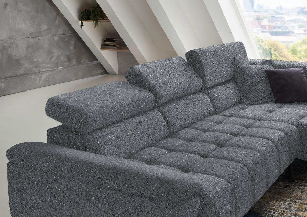 ECKSOFA in Chenille Grau  323/222 cm  - Schwarz/Grau, Design, Textil/Metall (323/222cm) - Beldomo Style