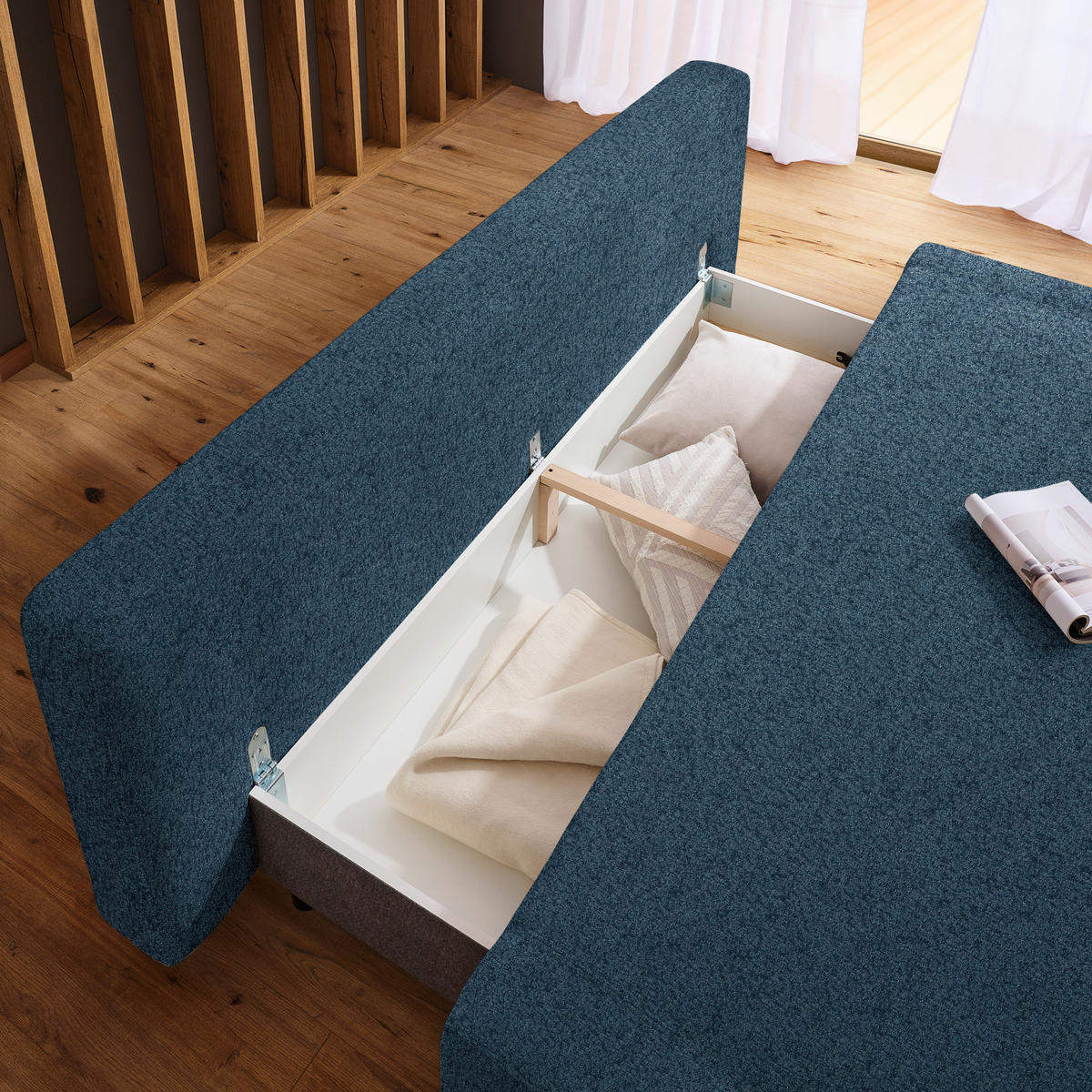 SCHLAFSOFA Struktur Blau  - Blau/Naturfarben, Design, Holz/Textil (211/88/102cm) - Niels Andersson