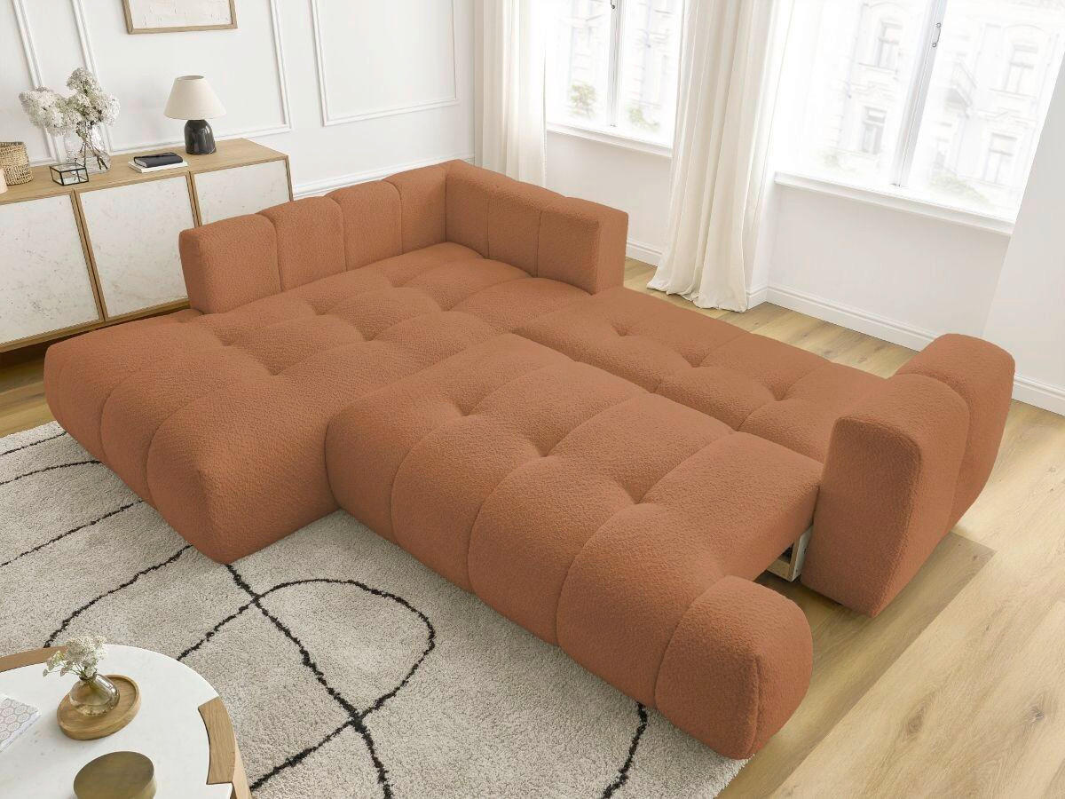ECKSCHLAFSOFA EVEREST Bouclé Orange  inkl. Rückenkissen, Schlaffunktion  - Schwarz/Orange, MODERN, Kunststoff/Textil (204/282cm)