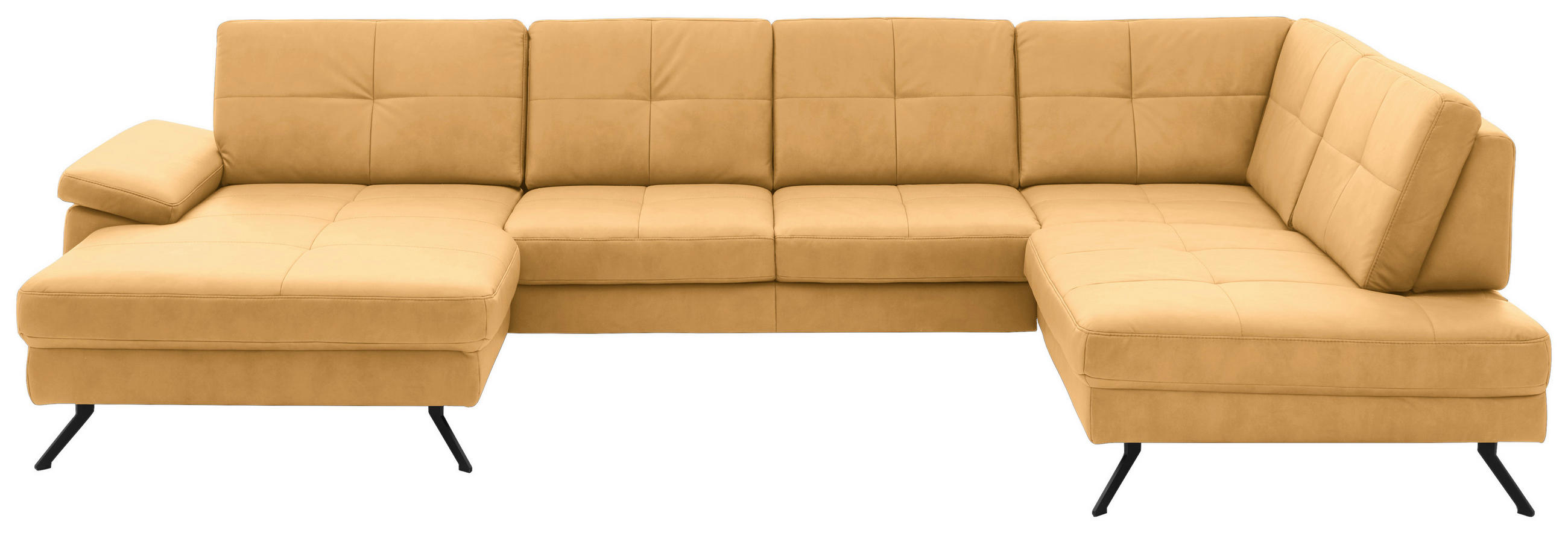 WOHNLANDSCHAFT Lederlook, Mikrofaser Gelb  - Gelb/Schwarz, Design, Textil/Metall (345/220cm) - Beldomo System