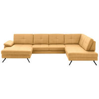 WOHNLANDSCHAFT Lederlook, Mikrofaser Gelb  - Gelb/Schwarz, Design, Textil/Metall (345/220cm) - Beldomo System