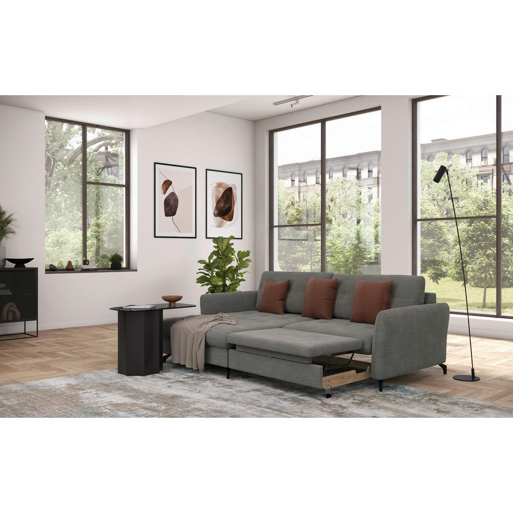 Thumbnail - Xora Ecksofa, Dunkelgrau, Textil, 3-Sitzer, Ottomane links, L-Form, 242x170 cm, Typenauswahl, Stoffauswahl, seitenverkeh...