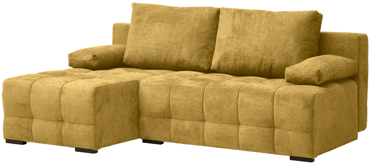 ECKSOFA Senfgelb Chenille  - Senfgelb/Schwarz, MODERN, Kunststoff/Textil (145/204cm) - home24