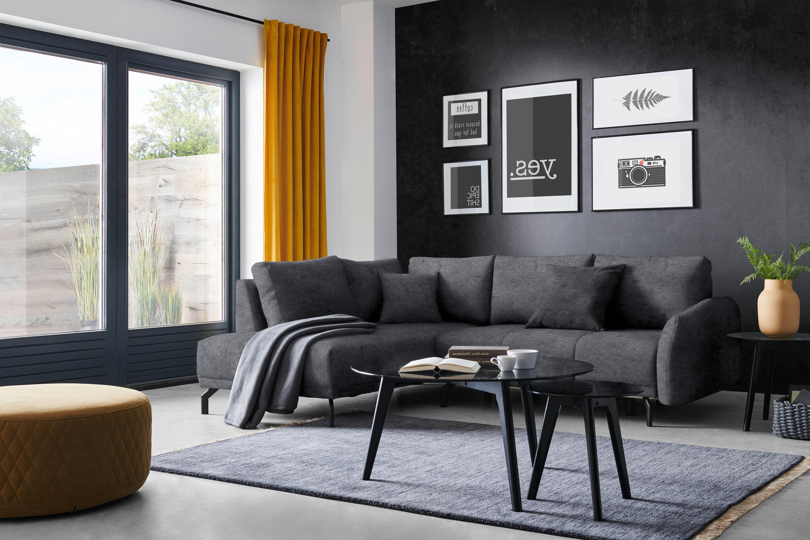 ECKSOFA in Webstoff Anthrazit  191/250 cm  - Anthrazit/Schwarz, LIFESTYLE, Textil/Metall (191/250cm) - Carryhome