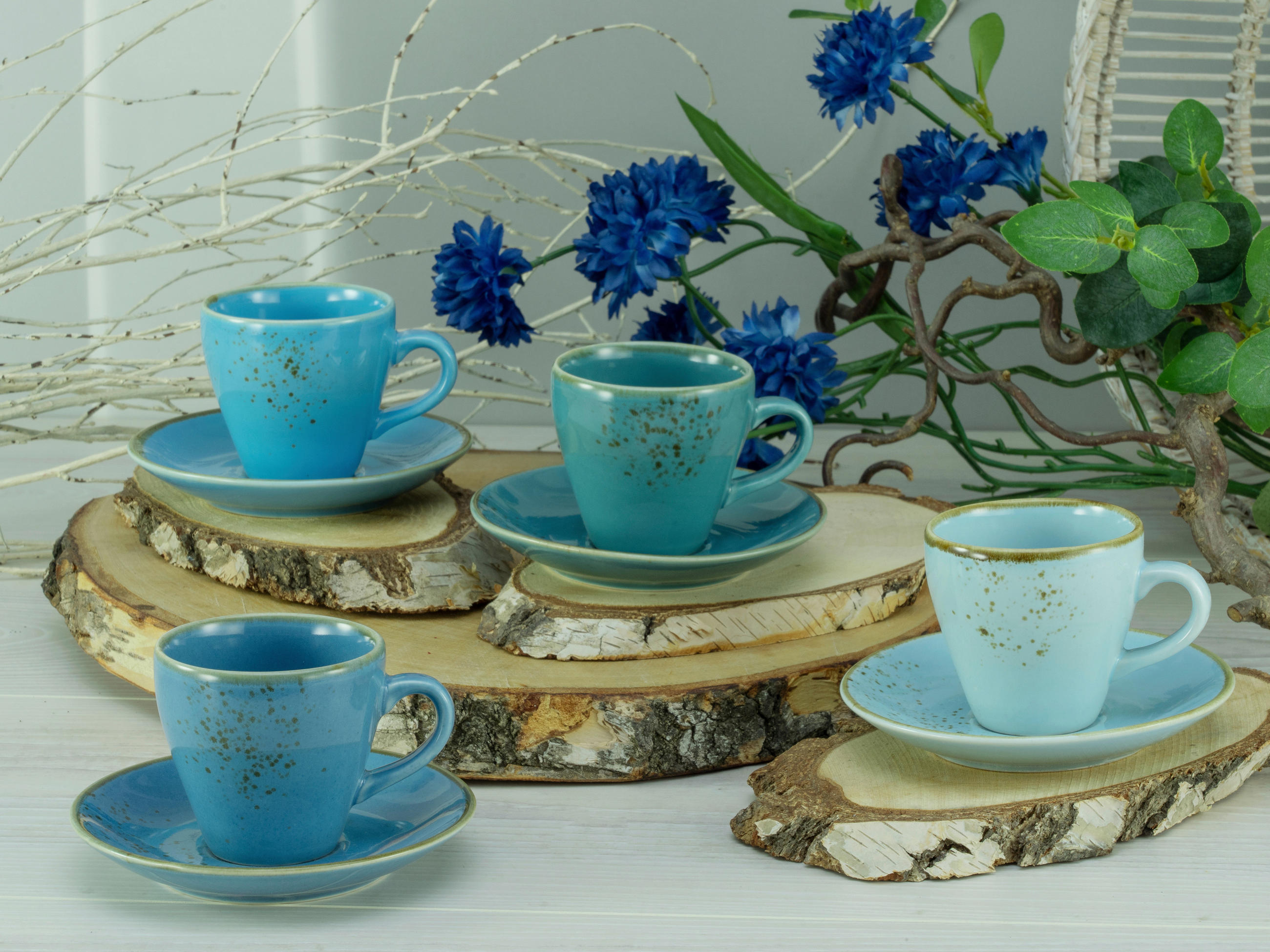 SET MED KOPPAR Nature Collection Aqua 8 delar  - blå/guldfärgad, keramik (19/19/22cm) - Creatable