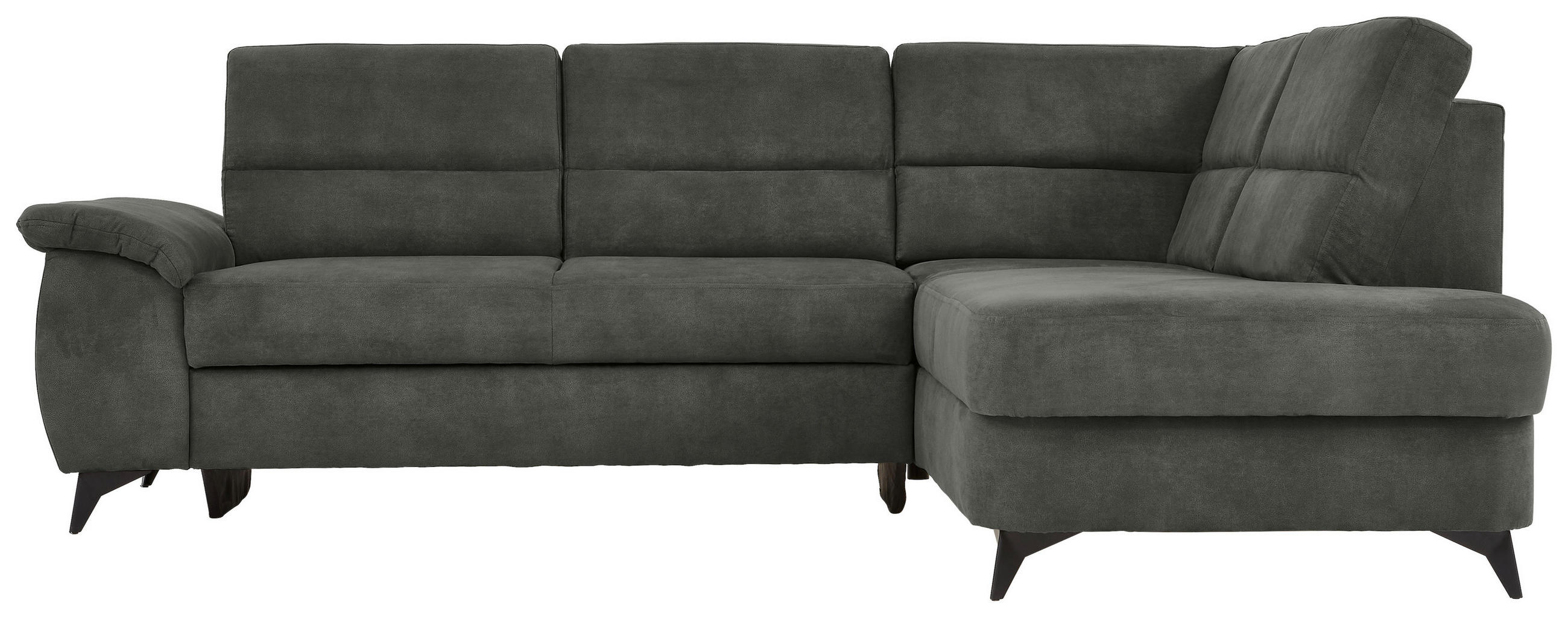Wohnlandschaft inkl.Funktionen Anthrazit Lederlook - Anthrazit/Schwarz, KONVENTIONELL, Textil/Metall (257/194cm) - Cantus