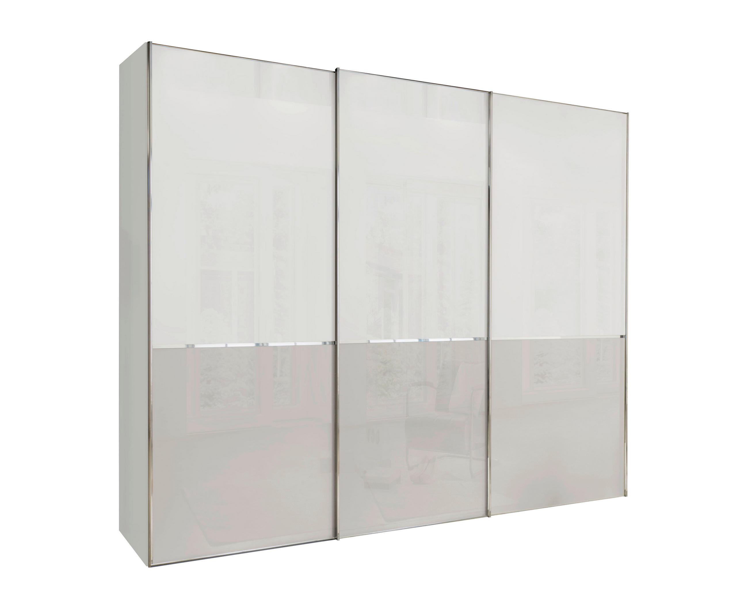 SCHWEBETÜRENSCHRANK 3-türig Grau, Weiß - Chromfarben/Weiß, KONVENTIONELL, Glas/Holzwerkstoff (250/217/67cm) - Novel