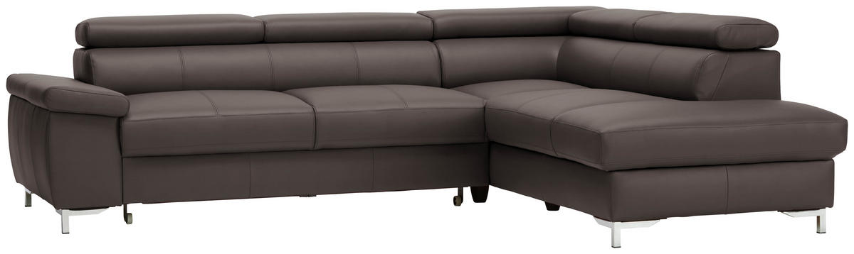 ECKSOFA in Echtleder Dunkelbraun  268/213 cm  - Chromfarben/Dunkelbraun, Design, Leder/Metall (268/213cm) - Stylife