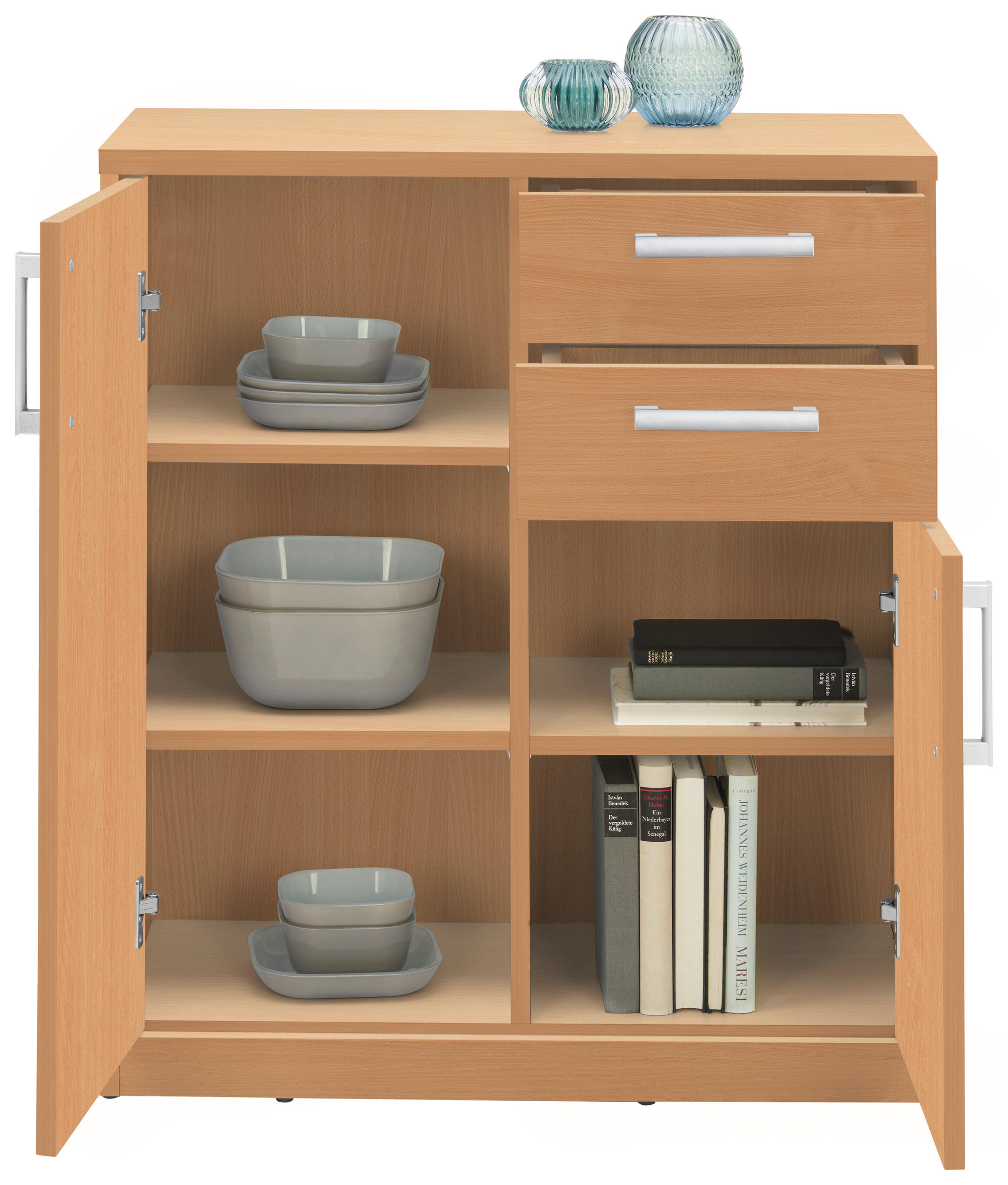 KOMMODE Buchefarben - Silberfarben/Buchefarben, Basics, Holzwerkstoff (72/84/36cm) - Xora