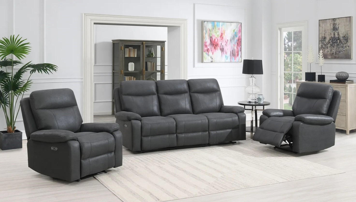 RECLINERSOFFA i grå  - svart/grå, Klassisk, metall/trä (205/102/97cm) - Best Price