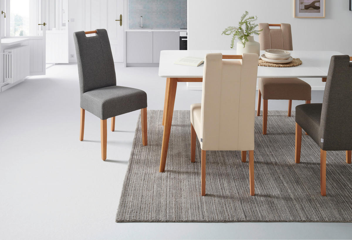 STUHL Webstoff Grau Buche massiv  - Naturfarben/Grau, MODERN, Holz/Textil (46/101/62cm) - Livetastic