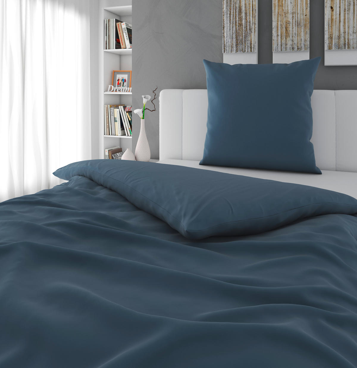 BETTWÄSCHE 2-teilig Kyoto Flachgewebe 135/200 cm  - Dunkelblau, Basics, Textil (135/200cm) - Bio:Vio