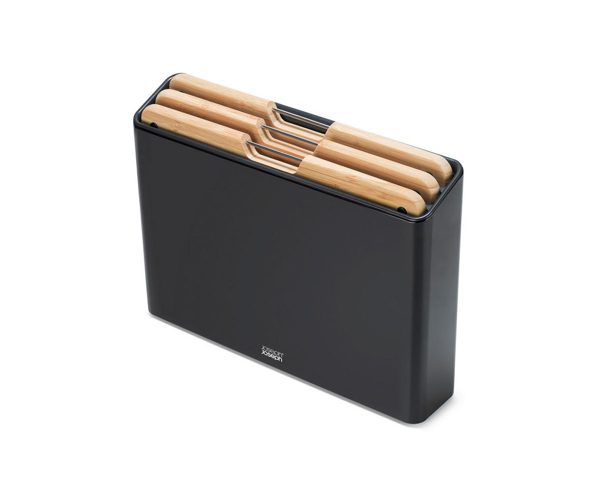 SCHNEIDEBRETT-SET Holz, Metall, Kunststoff Bambus Folio™  - Schwarz, Basics, Holz/Kunststoff (38/8,5/28,7cm) - Joseph Joseph