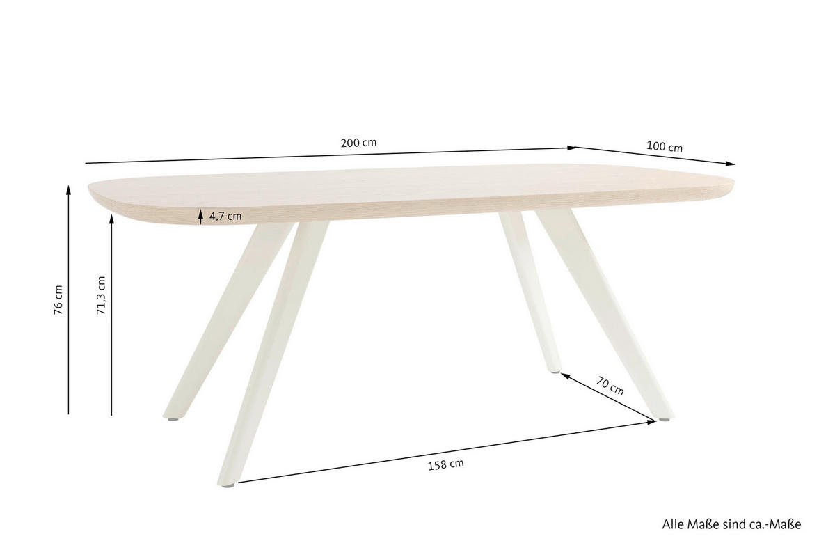 ESSTISCH 200/100/76 cm Nachbildung  Metall, Holzwerkstoff bootsförmig Eiche Bianco  - Eiche Bianco/Schwarz, MODERN, Holzwerkstoff/Metall (200/100/76cm) - Schöner Wohnen